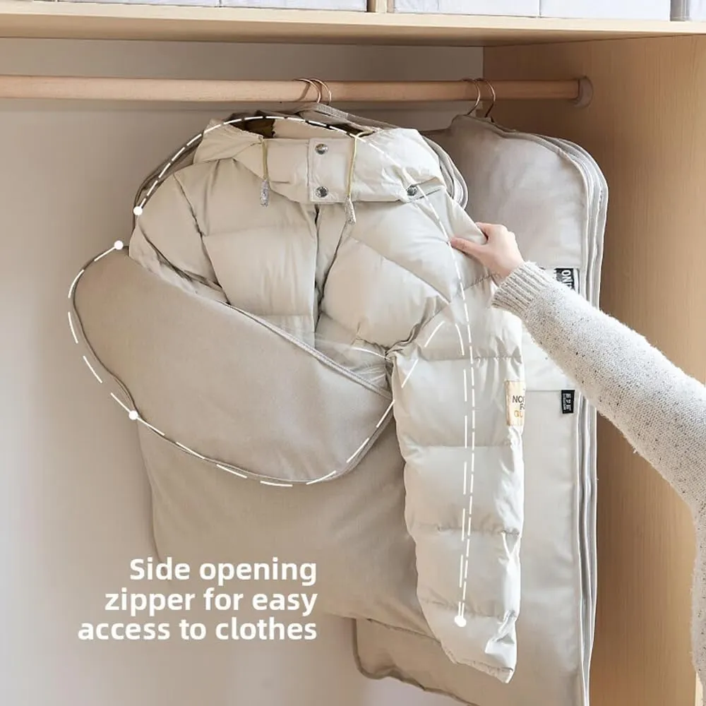 2025 Space Saving Hanging Garment Bag with Self Compression Zipper - Heavy Duty Dust Cover for Down Coats & Winter Jackets, Closet Organizer Storage Bag for Long-Term Protection (, S)