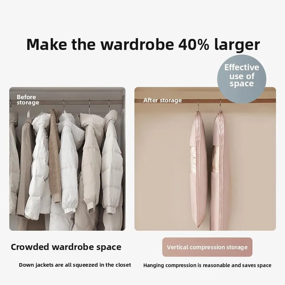 2025 Space Saving Hanging Garment Bag with Self Compression Zipper - Heavy Duty Dust Cover for Down Coats & Winter Jackets, Closet Organizer Storage Bag for Long-Term Protection (, S)