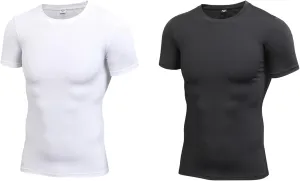 2pack Men's Compression Shirts V-Neck Short Sleeve Athletic T-Shirt Outdoor Running Quick Dry