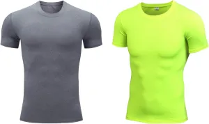 2pack Men's Compression Shirts V-Neck Short Sleeve Athletic T-Shirt Outdoor Running Quick Dry