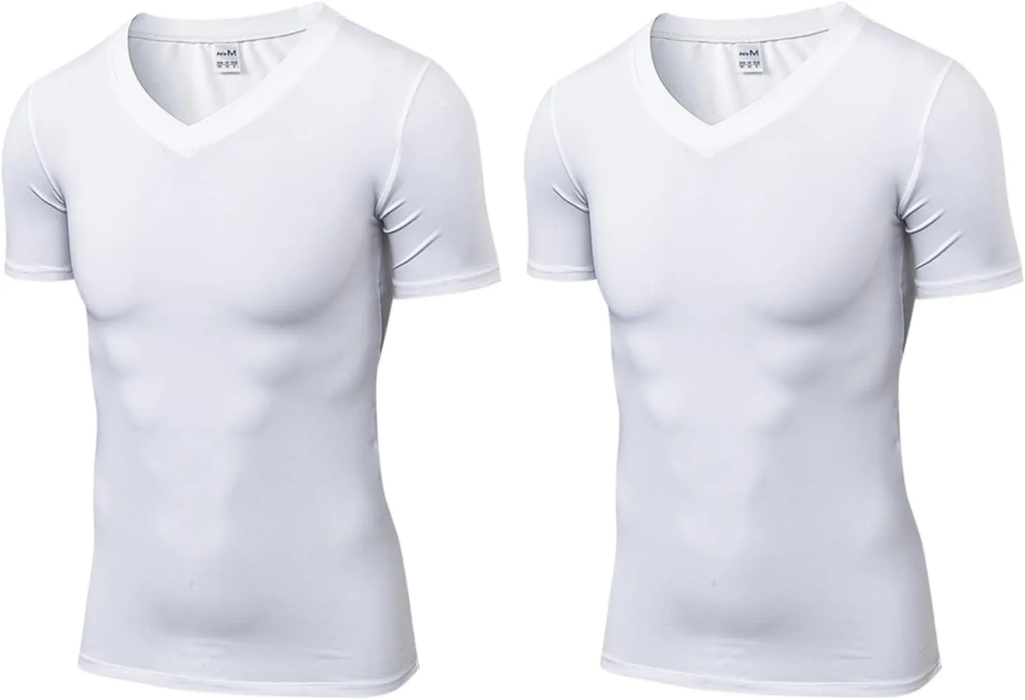 2pack Men's Compression Shirts V-Neck Short Sleeve Athletic T-Shirt Outdoor Running Quick Dry
