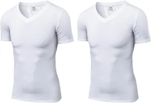 2pack Men's Compression Shirts V-Neck Short Sleeve Athletic T-Shirt Outdoor Running Quick Dry