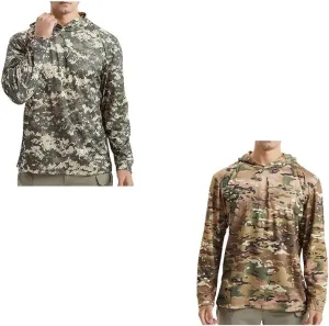2PCS Summer Tops for Men UV Sun Protection Hooded Camo Shirts Long Sleeve Quick-Dry Outdoor Tees Cooling Hoodies