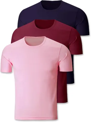 3 Pack Mens Athletic Sports T Shirts Tees, Quick Dry Crew Neck, Polyrester Gym Workout Running Shrits for Men