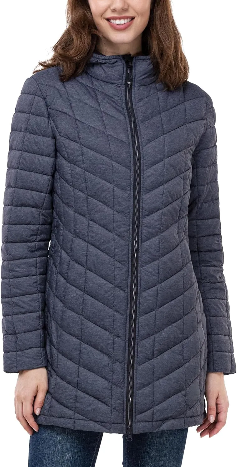 33,000ft Women's Long Puffer Jacket with Hood, Lightweight Warm Puffy Quilted Winter Coats
