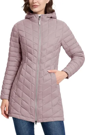 33,000ft Women's Long Puffer Jacket with Hood, Lightweight Warm Puffy Quilted Winter Coats