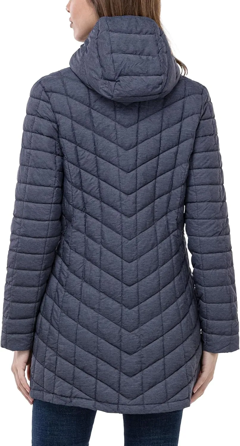 33,000ft Women's Long Puffer Jacket with Hood, Lightweight Warm Puffy Quilted Winter Coats