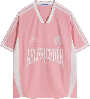 Aelfric Eden Jersey Shirts Women Oversized Mesh V Neck Graphic Tees Y2k Color Block Short Sleeve T Shirt Tops
