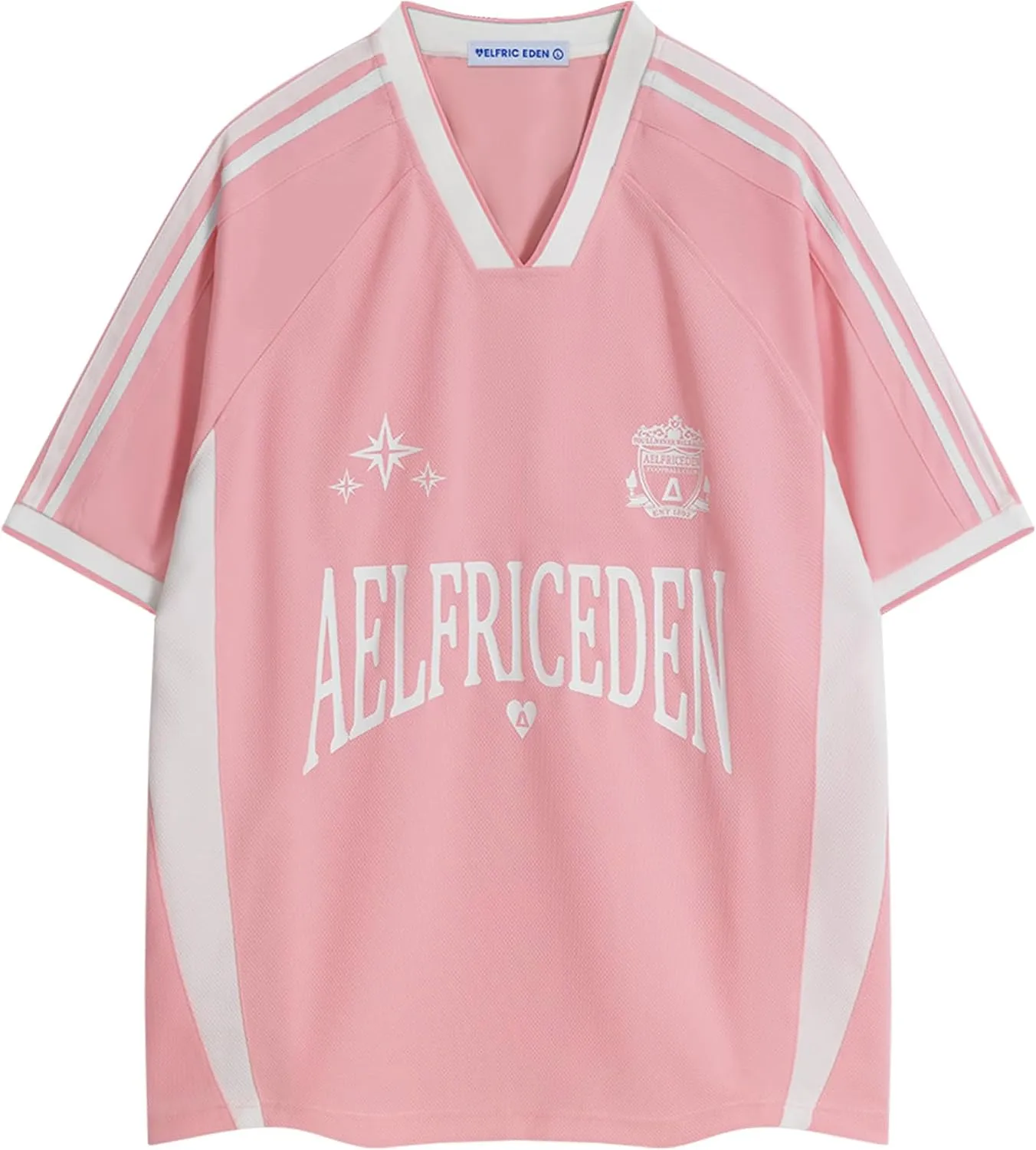 Aelfric Eden Jersey Shirts Women Oversized Mesh V Neck Graphic Tees Y2k Color Block Short Sleeve T Shirt Tops