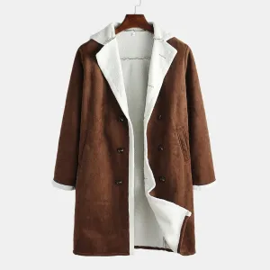 Akivide Men's Casual Sherpa Fleece Lined Jackets Peacoat Winter Warm Fur Collar Long Trench Coats Overcoat with Pockets