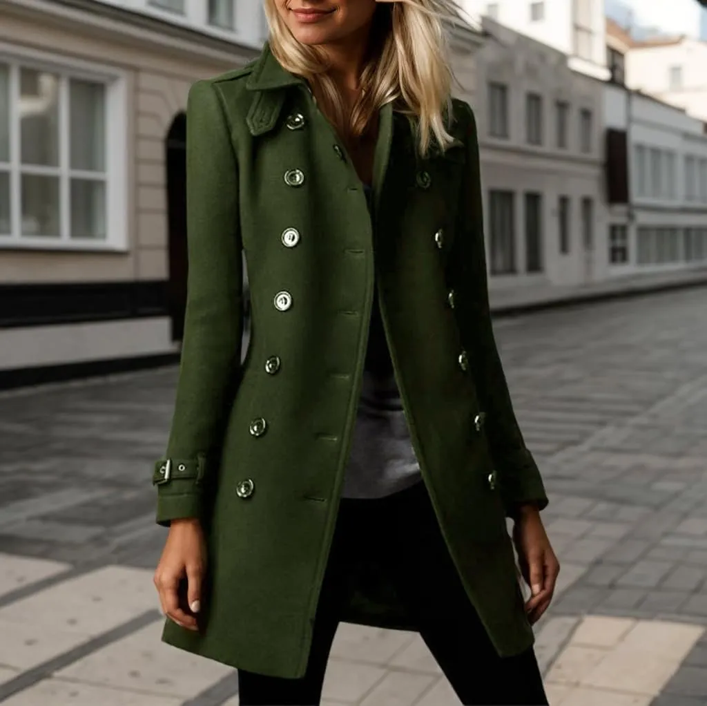 Akivide Women's Winter Warm Thicken Double Breasted Wool Blend Trench Peacoat 2024 Trendy Lapel Outerwear Coat with Pockets