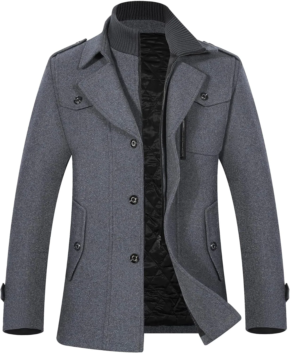 APTRO Men's Pea Coat Wool Jacket Windbreaker Single Breasted Winter Coat