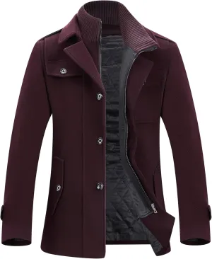 APTRO Men's Pea Coat Wool Jacket Windbreaker Single Breasted Winter Coat
