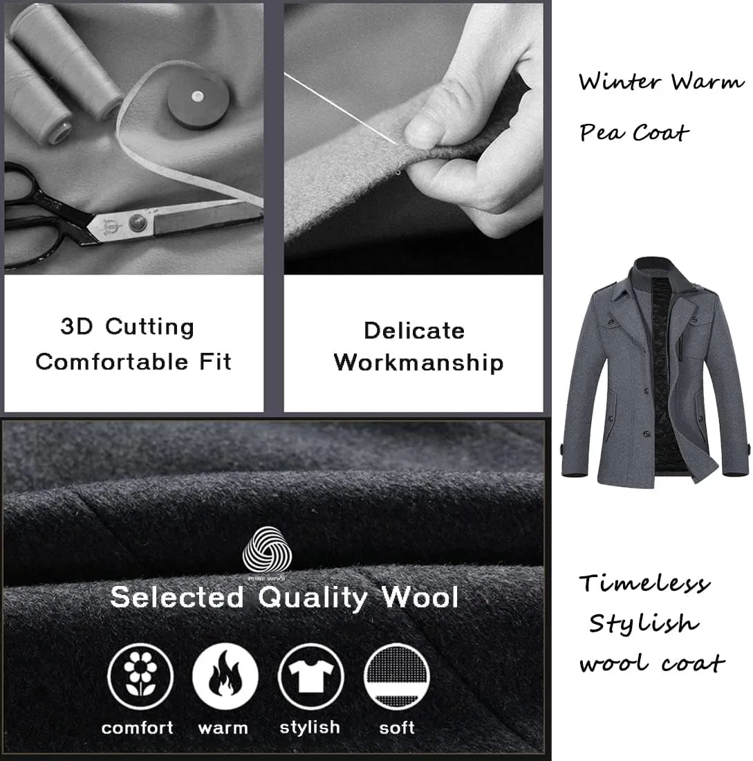 APTRO Men's Pea Coat Wool Jacket Windbreaker Single Breasted Winter Coat