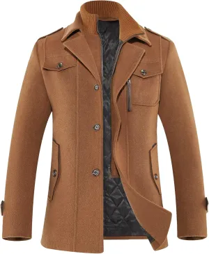APTRO Men's Pea Coat Wool Jacket Windbreaker Single Breasted Winter Coat