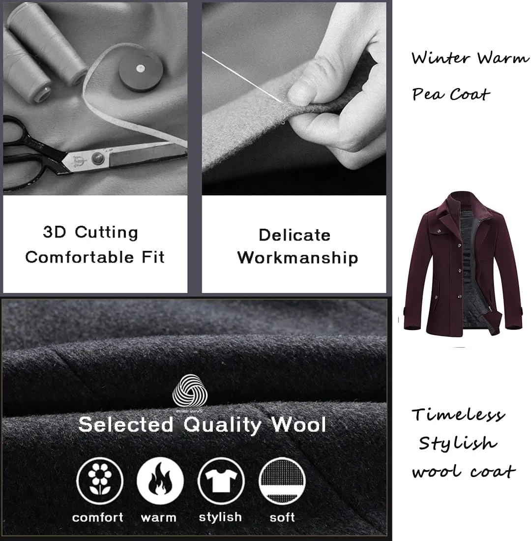 APTRO Men's Pea Coat Wool Jacket Windbreaker Single Breasted Winter Coat