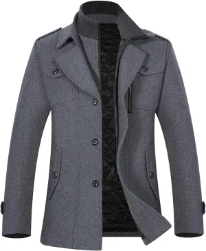 APTRO Men's Pea Coat Wool Jacket Windbreaker Single Breasted Winter Coat