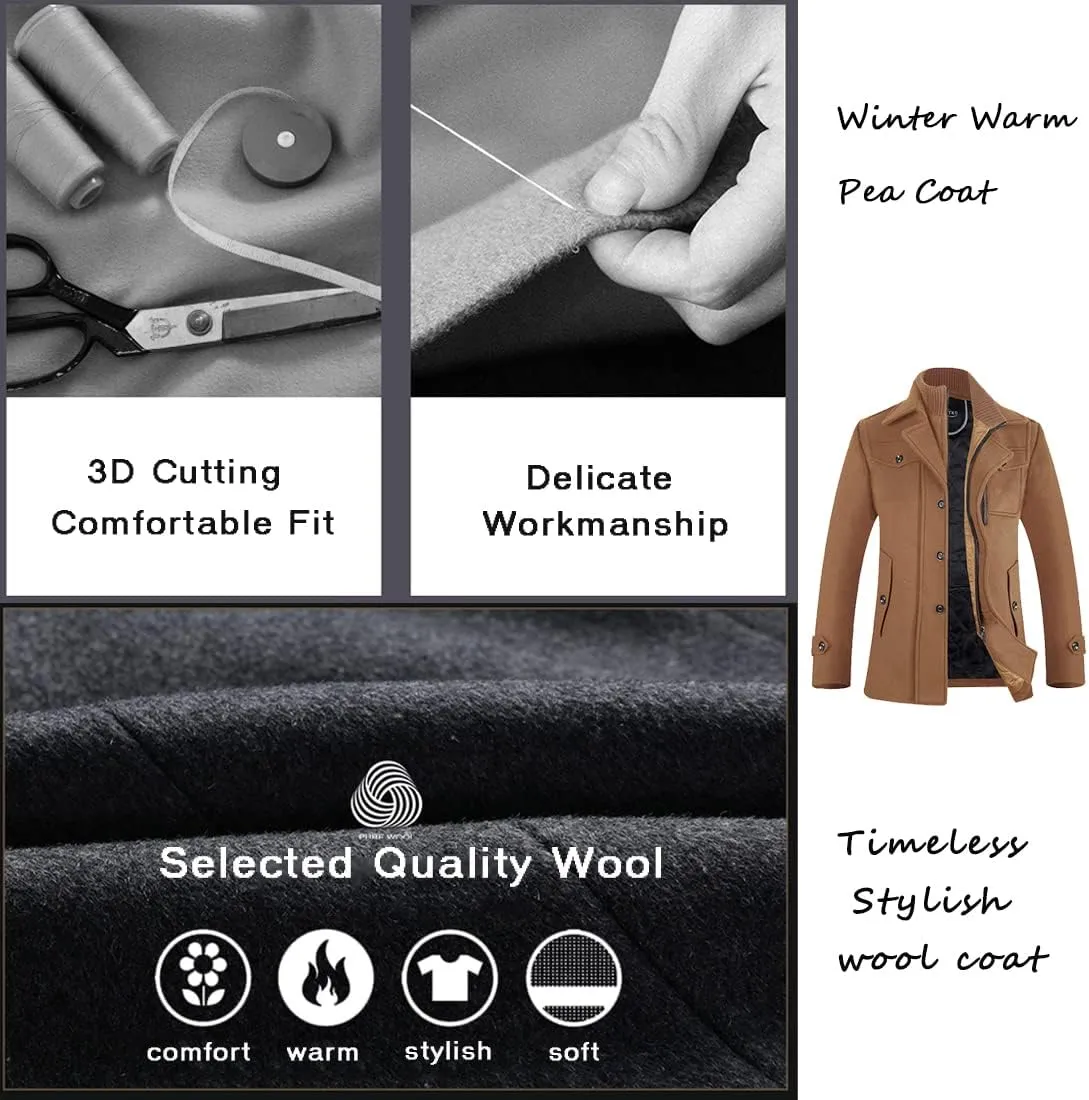 APTRO Men's Pea Coat Wool Jacket Windbreaker Single Breasted Winter Coat