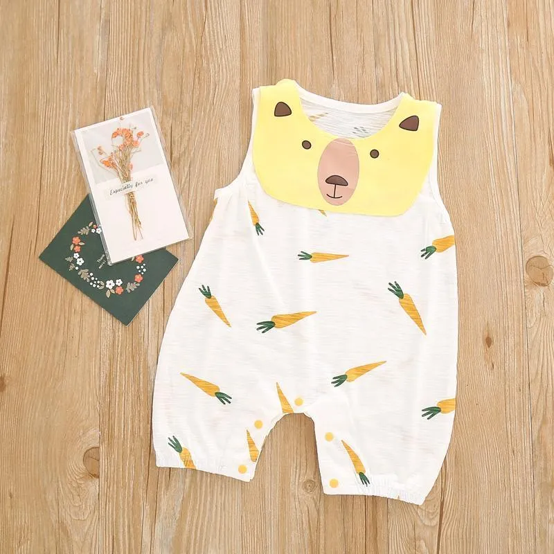 Baby Carrot Print Sleeveless Bib Bodysuit