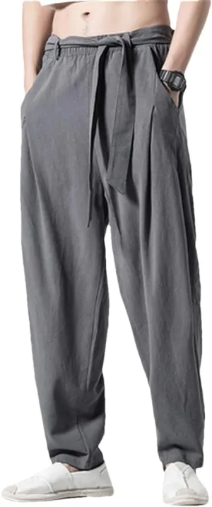Bciopll Men Harem Pants Casual Sweatpants Elastic Waist Oversize Linen Pants Joggers Hip Hop Trousers
