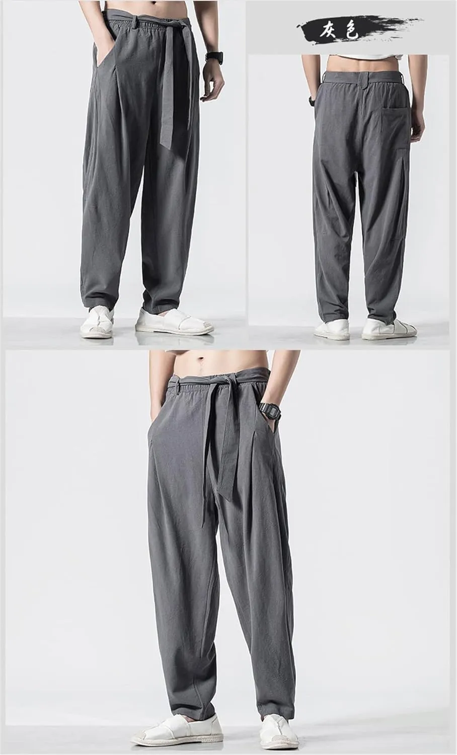 Bciopll Men Harem Pants Casual Sweatpants Elastic Waist Oversize Linen Pants Joggers Hip Hop Trousers