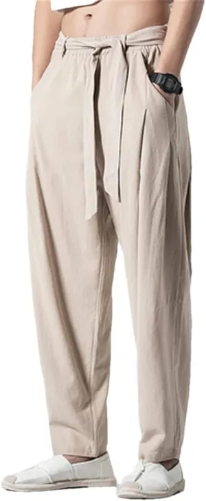 Bciopll Men Harem Pants Casual Sweatpants Elastic Waist Oversize Linen Pants Joggers Hip Hop Trousers