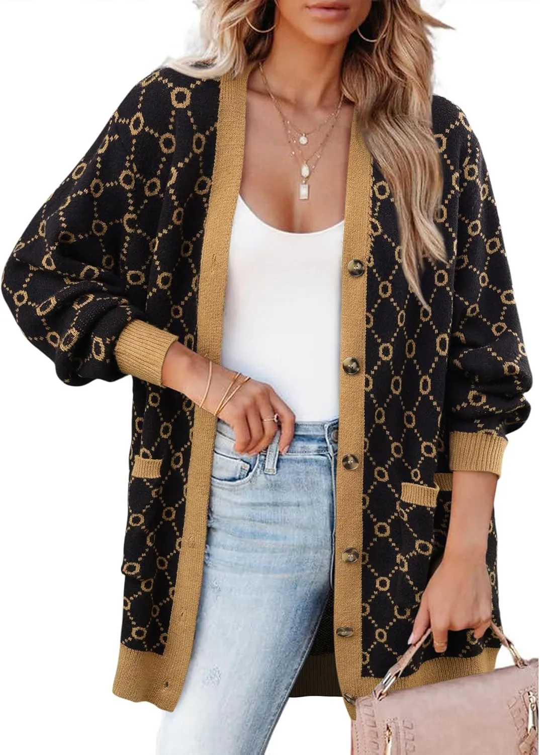 Bebonnie Women's Cozy Knit Long Sleeve Open Front Buttons Cardigan Sweater Outerwears Coats with Pocket