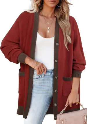 Bebonnie Women's Cozy Knit Long Sleeve Open Front Buttons Cardigan Sweater Outerwears Coats with Pocket