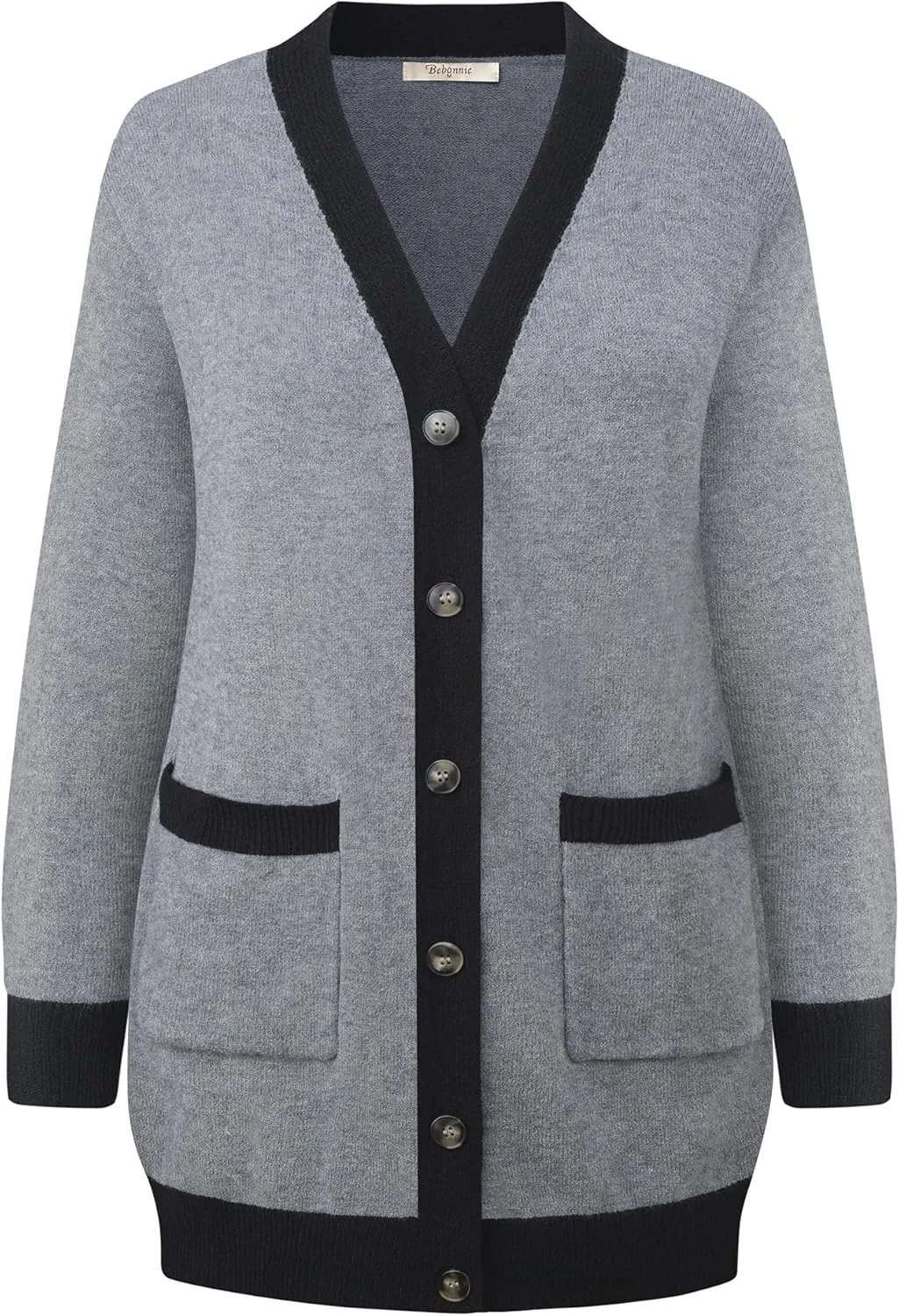Bebonnie Women's Cozy Knit Long Sleeve Open Front Buttons Cardigan Sweater Outerwears Coats with Pocket