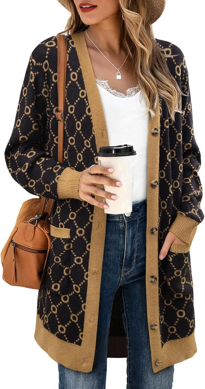 Bebonnie Women's Cozy Knit Long Sleeve Open Front Buttons Cardigan Sweater Outerwears Coats with Pocket