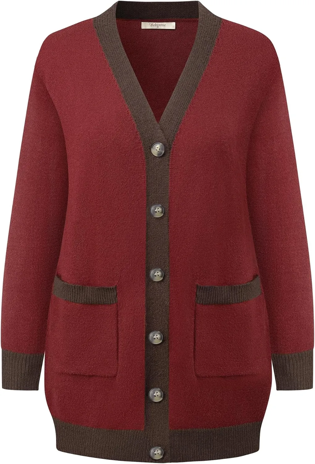 Bebonnie Women's Cozy Knit Long Sleeve Open Front Buttons Cardigan Sweater Outerwears Coats with Pocket