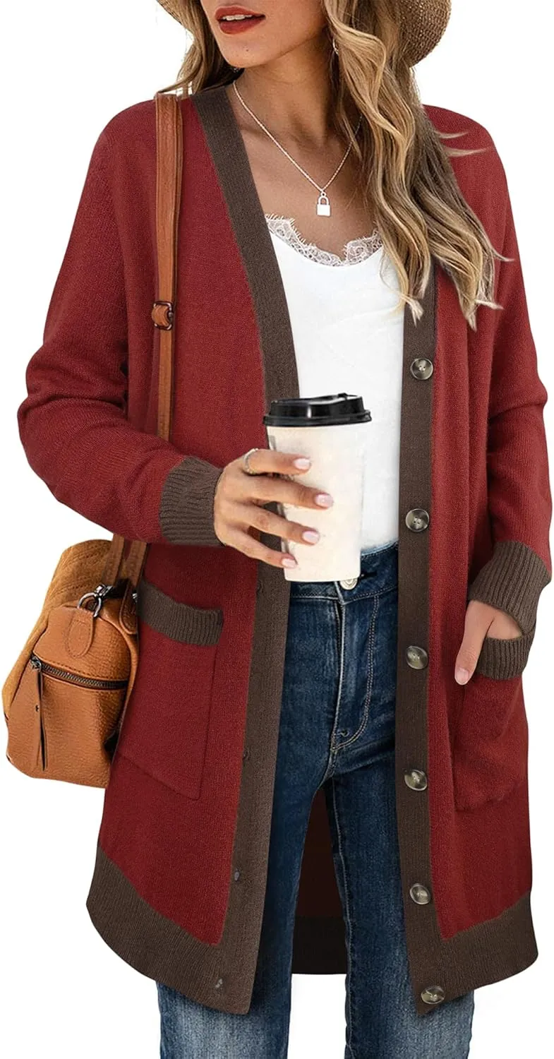 Bebonnie Women's Cozy Knit Long Sleeve Open Front Buttons Cardigan Sweater Outerwears Coats with Pocket