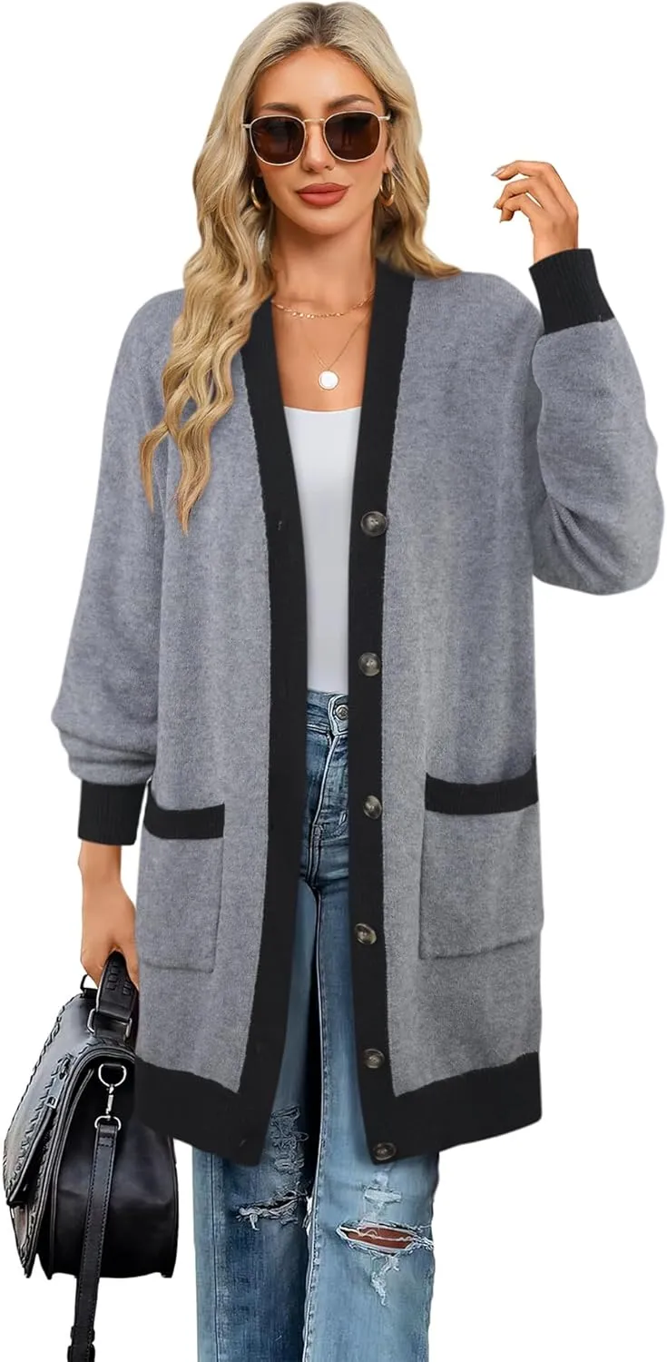 Bebonnie Women's Cozy Knit Long Sleeve Open Front Buttons Cardigan Sweater Outerwears Coats with Pocket