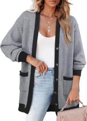 Bebonnie Women's Cozy Knit Long Sleeve Open Front Buttons Cardigan Sweater Outerwears Coats with Pocket