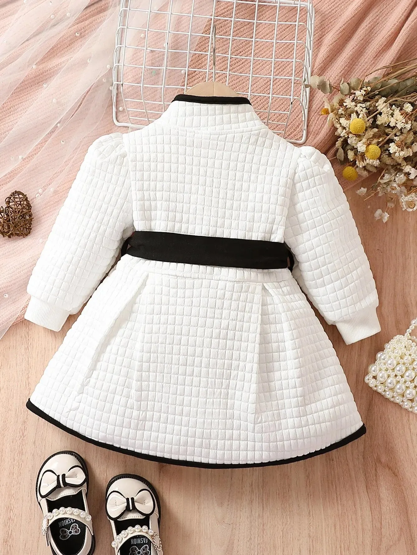 Black and White Belted Princess Coat