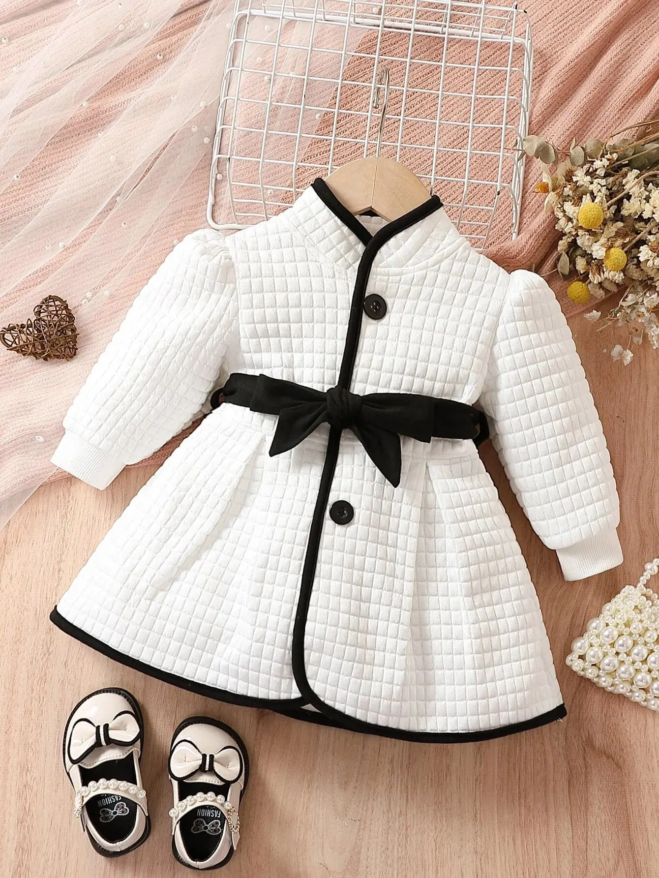 Black and White Belted Princess Coat