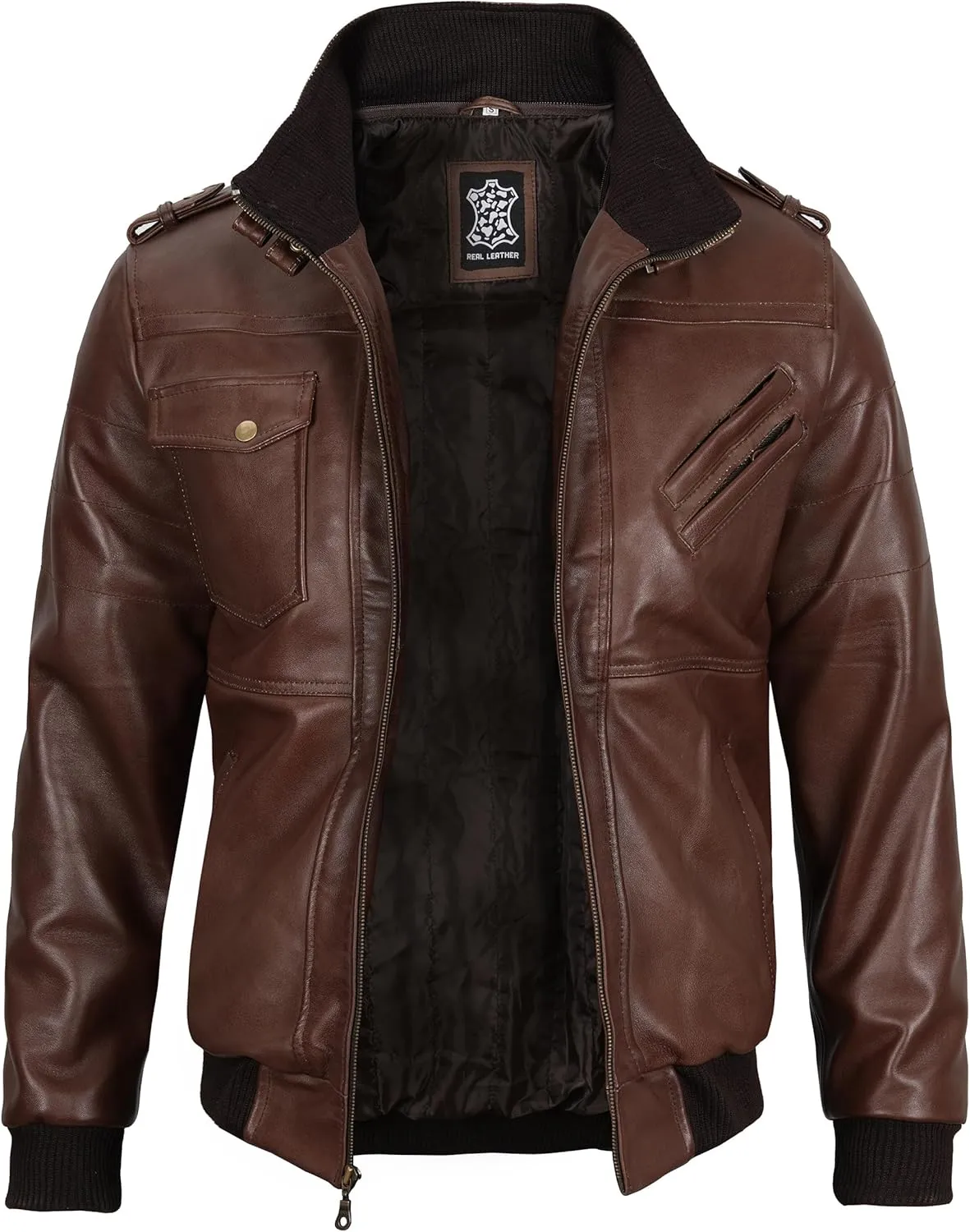 Blingsoul Disc Leather Jackets For Men | [1112375] Edinburgh Dk. Brown, XL