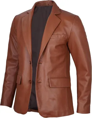 Blingsoul Real Lambskin Mens Leather Blazer - Casual 2 Buttons Leather Jacket for Men