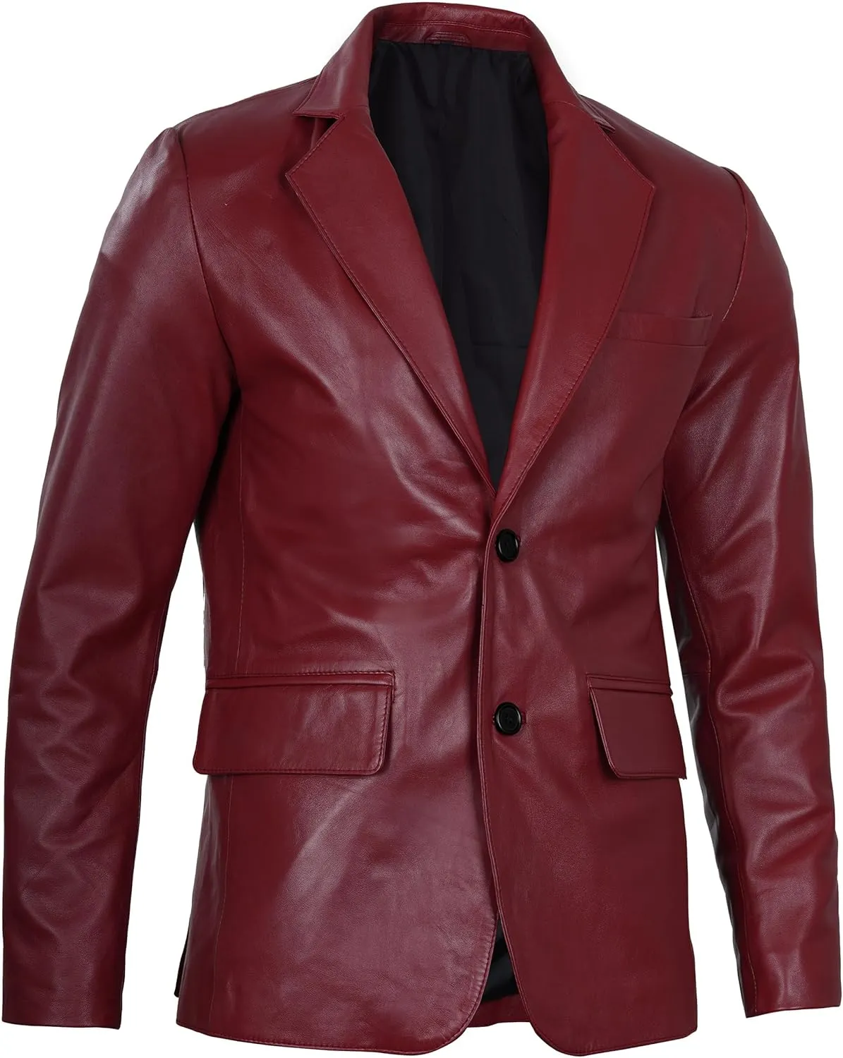Blingsoul Real Lambskin Mens Leather Blazer - Casual 2 Buttons Leather Jacket for Men