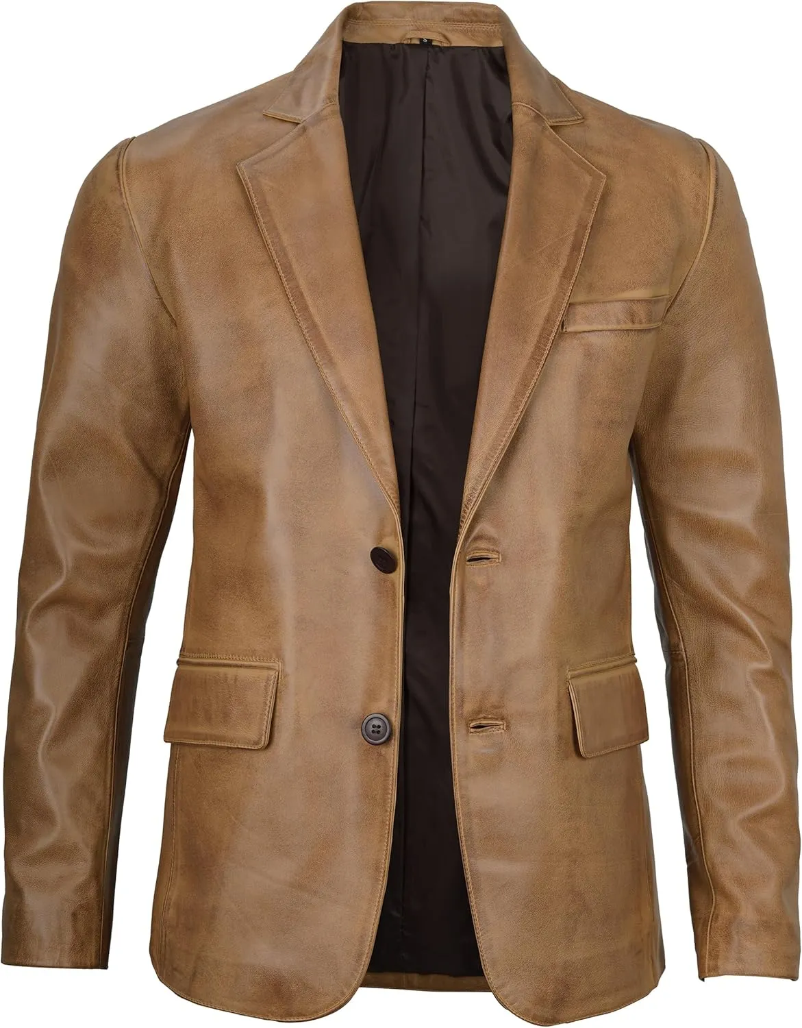 Blingsoul Real Lambskin Mens Leather Blazer - Casual 2 Buttons Leather Jacket for Men