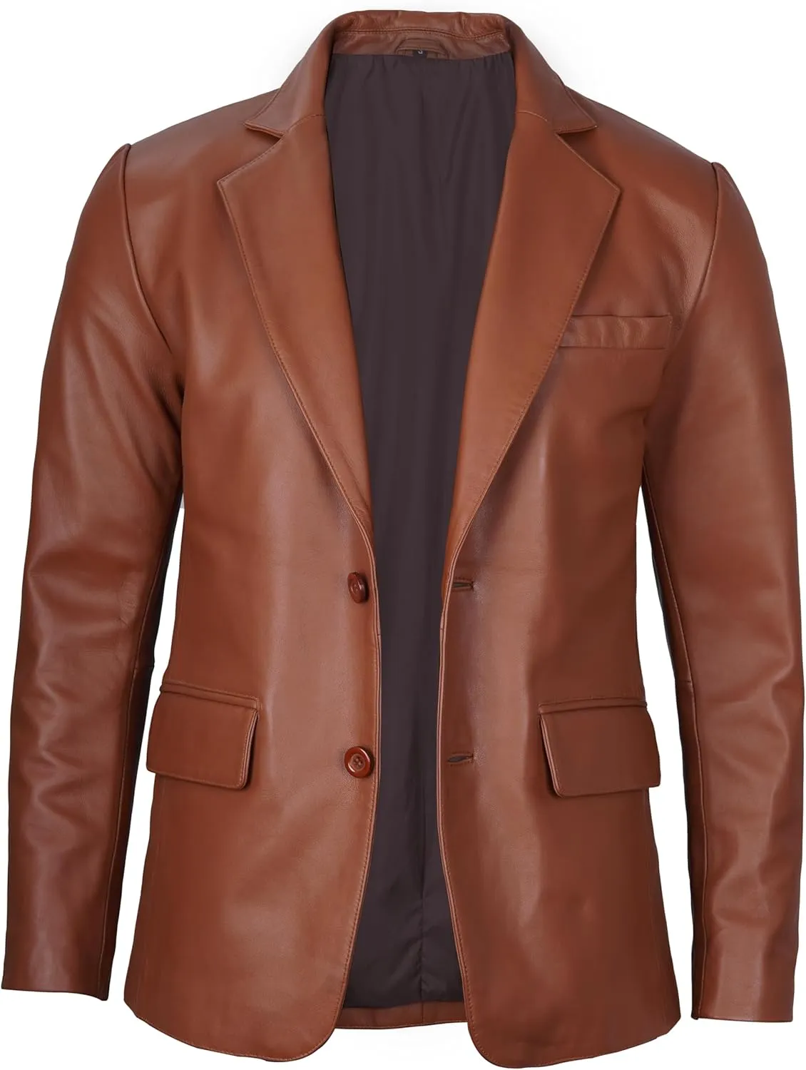 Blingsoul Real Lambskin Mens Leather Blazer - Casual 2 Buttons Leather Jacket for Men