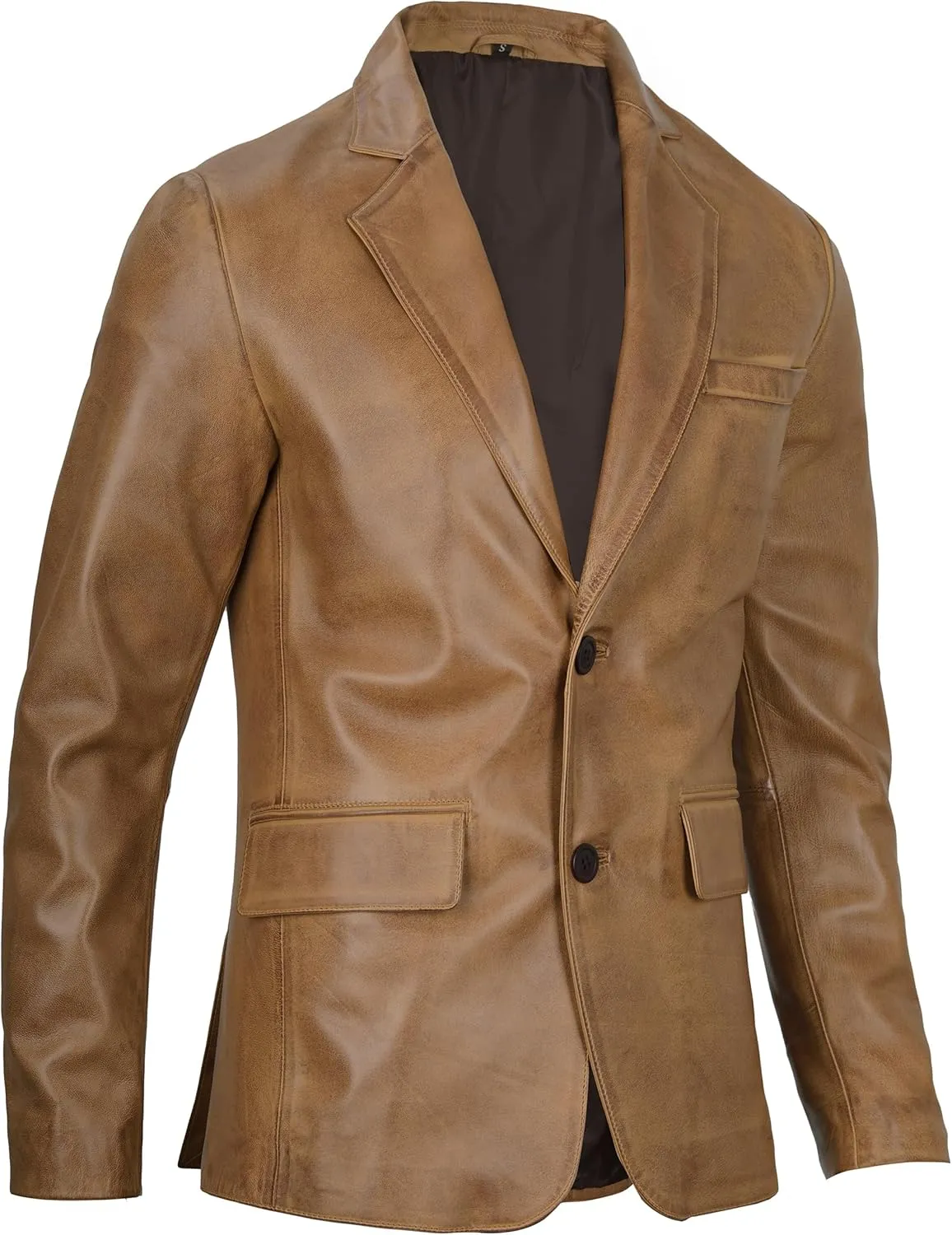 Blingsoul Real Lambskin Mens Leather Blazer - Casual 2 Buttons Leather Jacket for Men