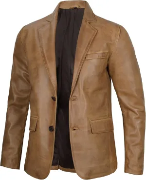 Blingsoul Real Lambskin Mens Leather Blazer - Casual 2 Buttons Leather Jacket for Men