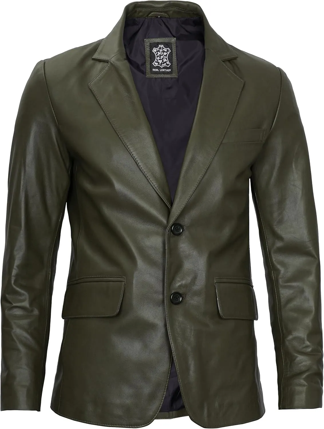 Blingsoul Real Lambskin Mens Leather Blazer - Casual 2 Buttons Leather Jacket for Men