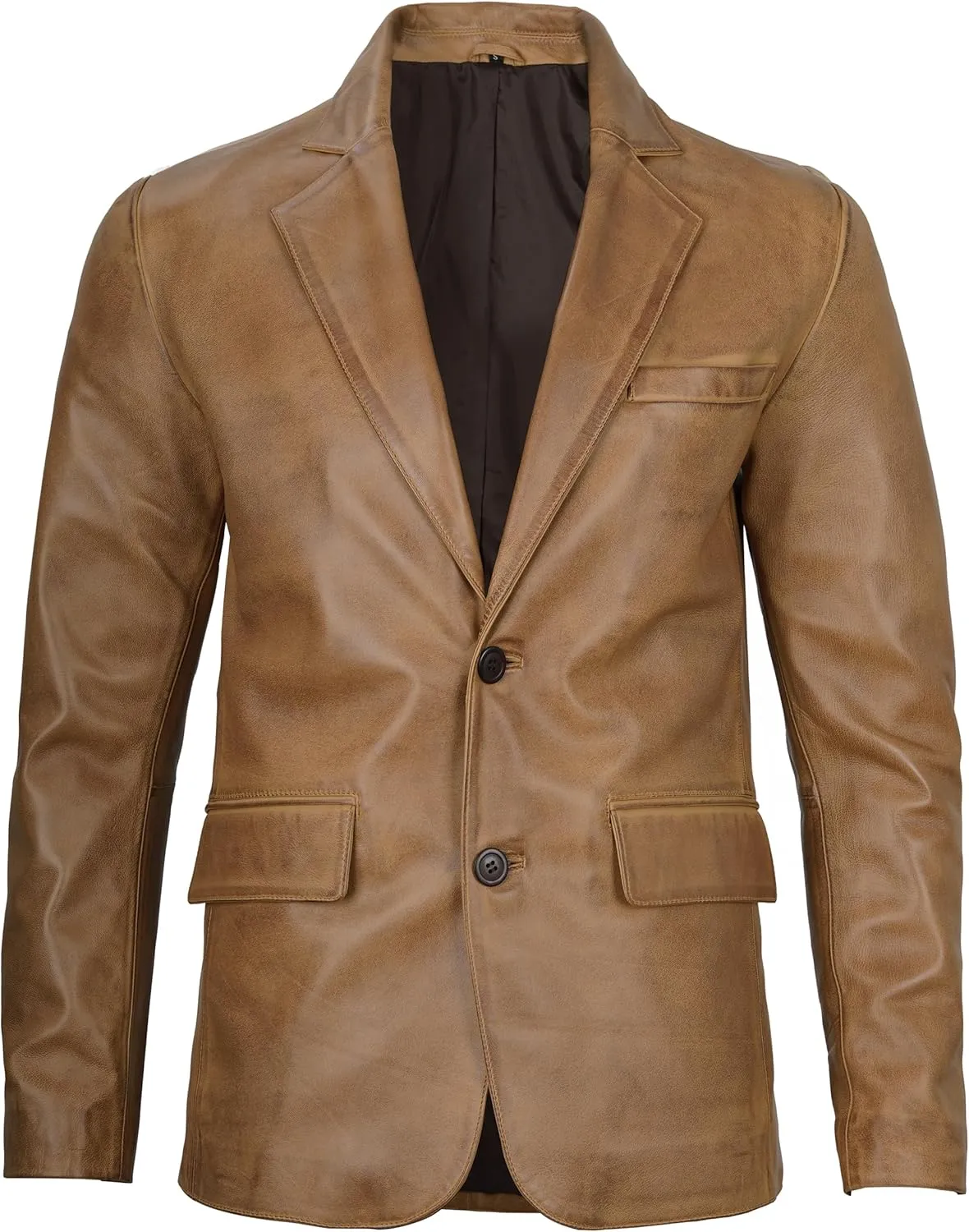 Blingsoul Real Lambskin Mens Leather Blazer - Casual 2 Buttons Leather Jacket for Men