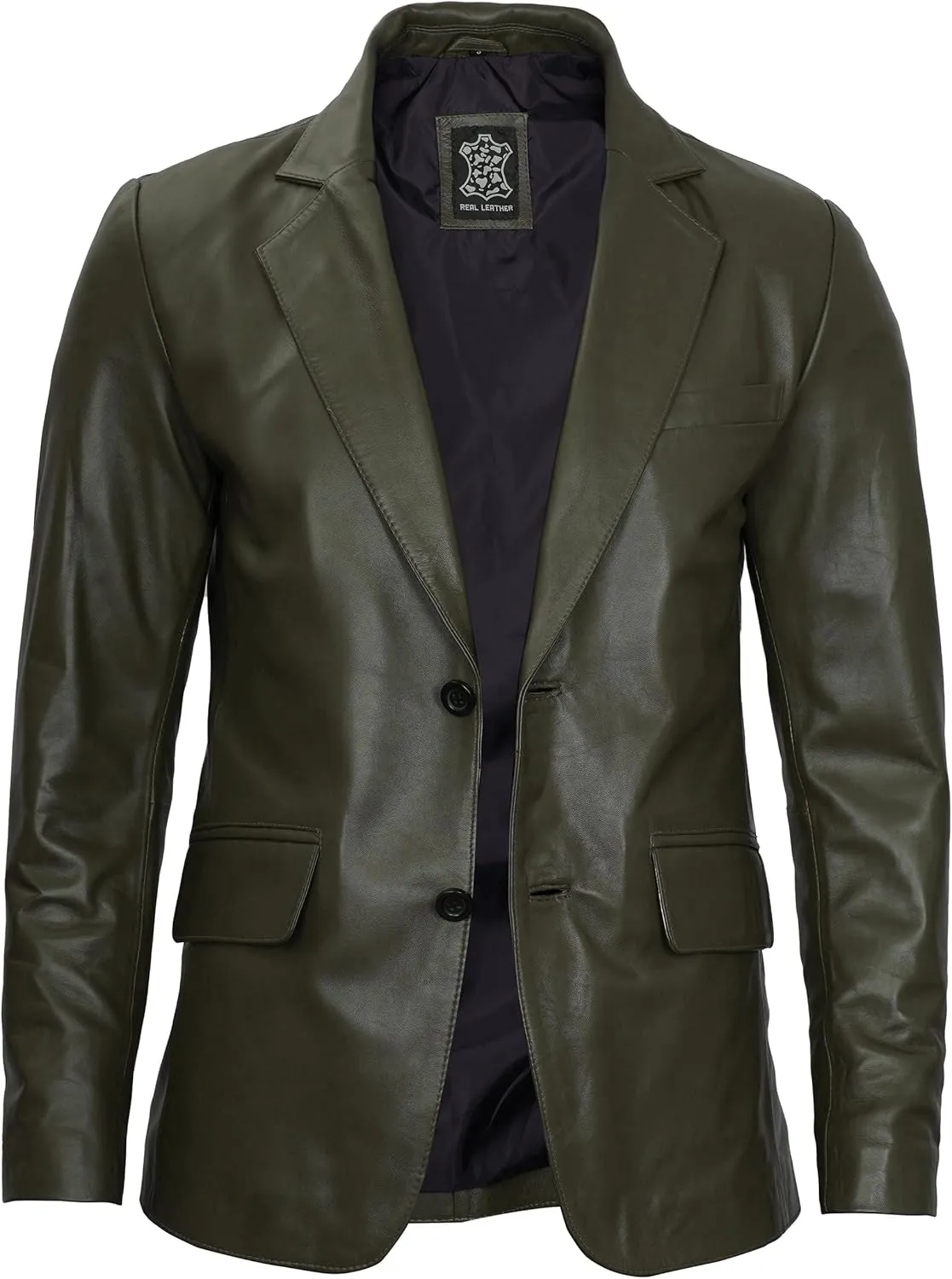 Blingsoul Real Lambskin Mens Leather Blazer - Casual 2 Buttons Leather Jacket for Men