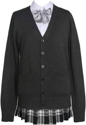 Blostirno Women's Cardigan Sweater V Neck Button Down Knit JK School Uniform Cardigans Girls Long Sleeve Coat with Pockets