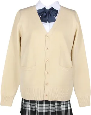 Blostirno Women's Cardigan Sweater V Neck Button Down Knit JK School Uniform Cardigans Girls Long Sleeve Coat with Pockets