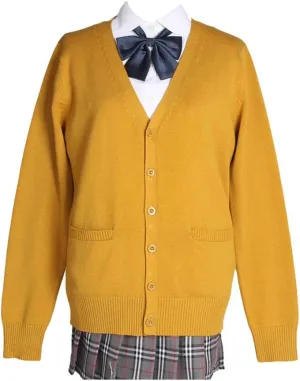 Blostirno Women's Cardigan Sweater V Neck Button Down Knit JK School Uniform Cardigans Girls Long Sleeve Coat with Pockets