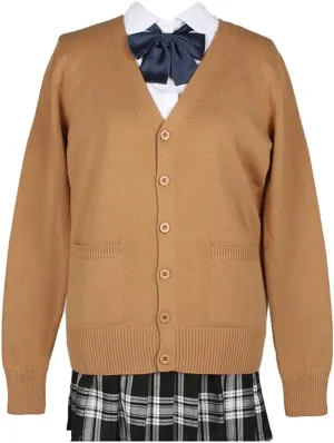 Blostirno Women's Cardigan Sweater V Neck Button Down Knit JK School Uniform Cardigans Girls Long Sleeve Coat with Pockets
